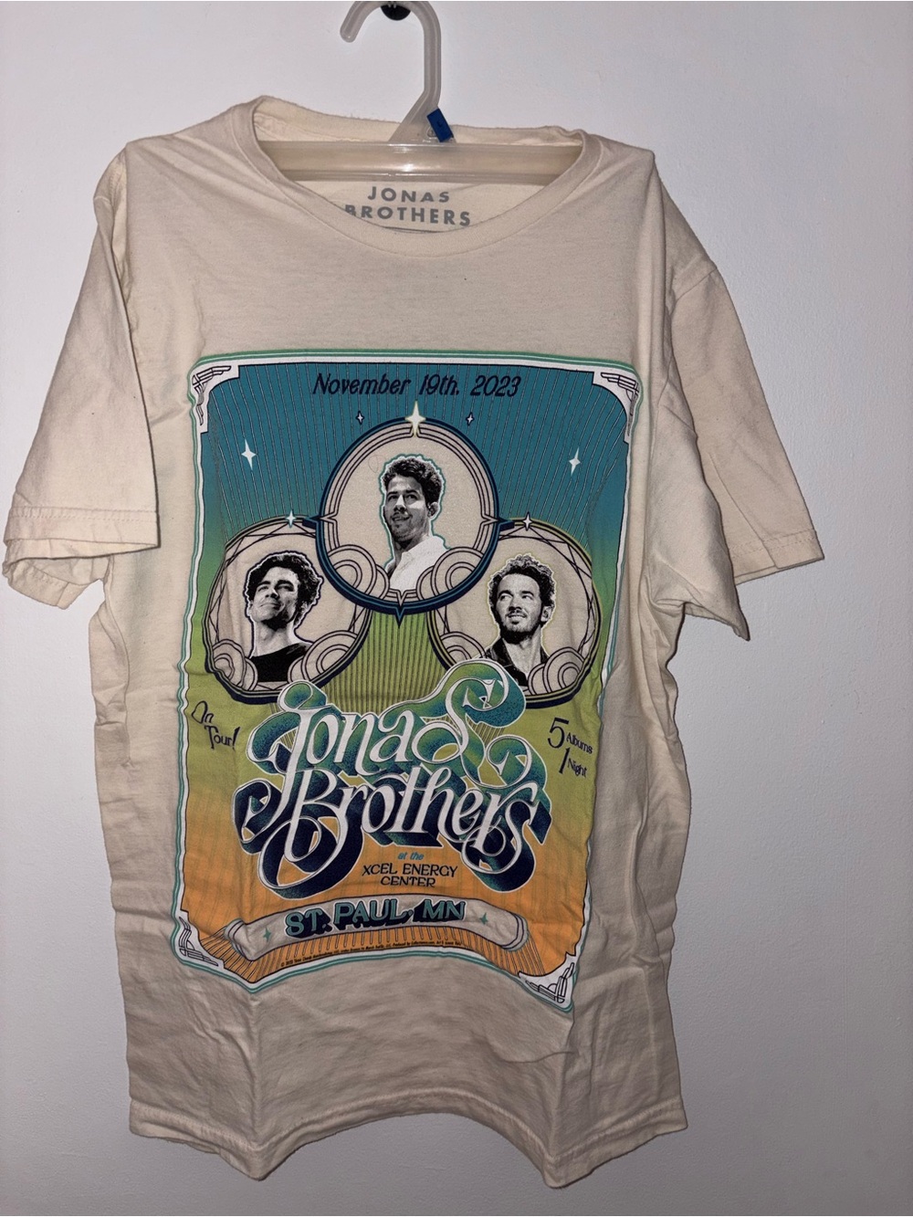 Jonas Brothers Cream Graphic Tour Tee 2023 St. Paul, MN